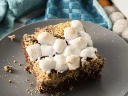 smores dump cake on a plate.